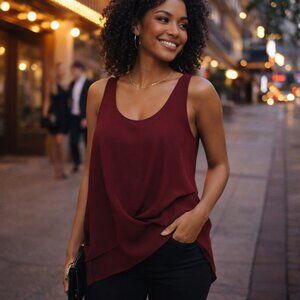 Naked Zebra Burgundy Sleeveless Draped Blouse Tunic Open Back Size M